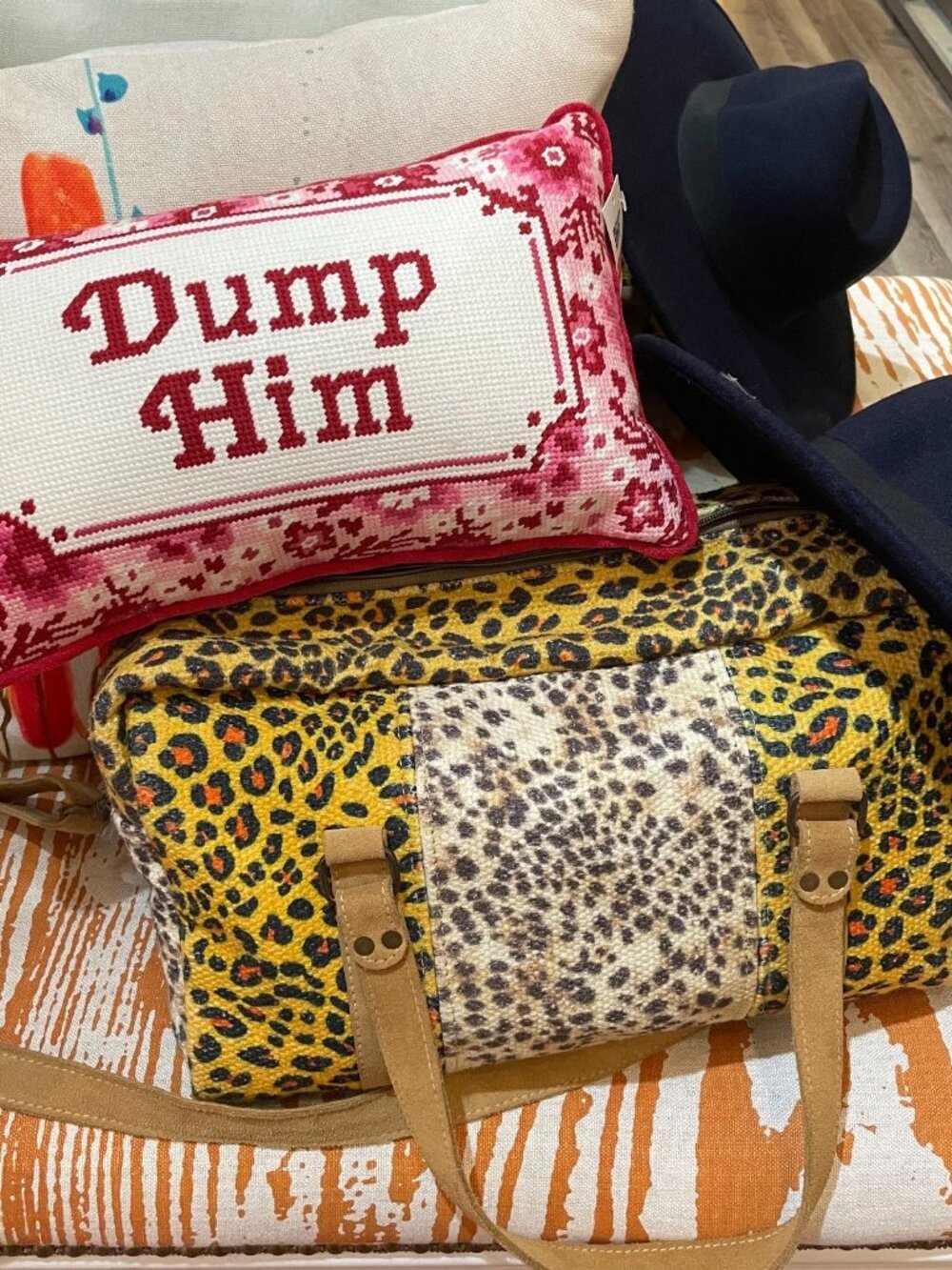 NWT! Bouffants & Broken Hearts DUMP HIM Cross Stitch Needlepoint Pillow  9x15